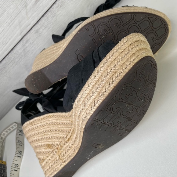 UGG Lucianna Black Ankle Strap Espadrille Wedge Sandals 10 - Picture 8 of 9